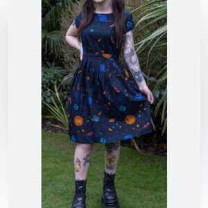Run and Fly Cosmic Space Belted Tea Dress with Pockets